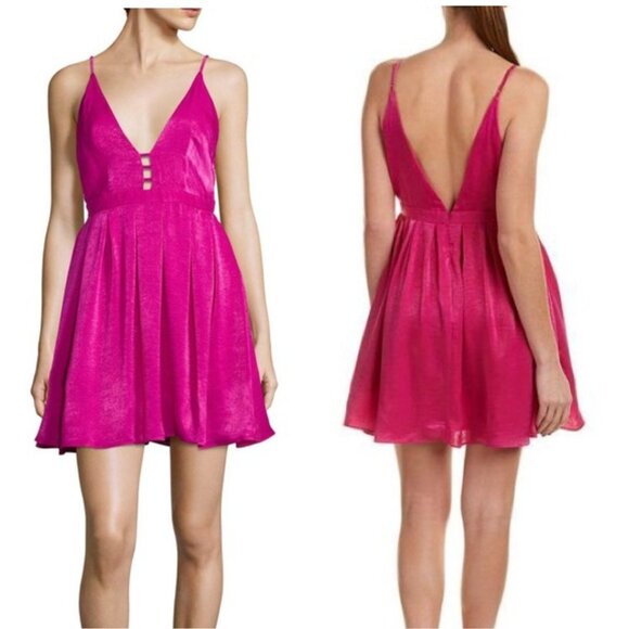 Free People Satin Mini Dress Size 10 Gabbys Party All Night Low V-Neck Pockets - Picture 1 of 15
